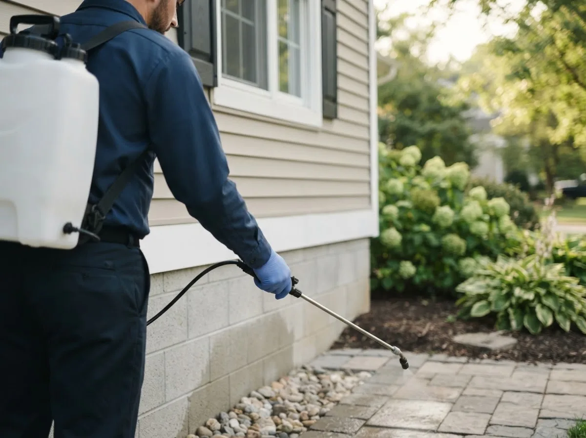 Pest control technician inspecting a home in Grandview, IN
